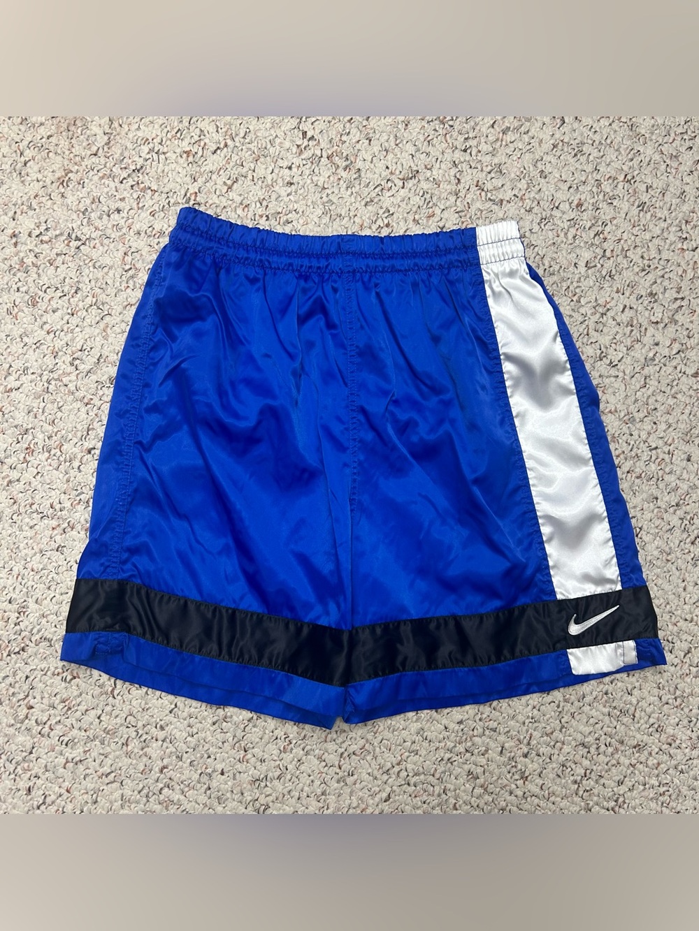 Nike 90s Vintage Satin Nylon Soccer Shorts Blue White Black Small Active Run Gym